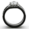 WildKlass Stainless Steel Ring Western Two-Tone IP Black Women AAA Grade CZ Clear-WildKlass Jewelry
