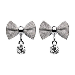Dainty Mesh Bow Gem Dangle WildKlass Ear Stud Earrings-WildKlass Jewelry