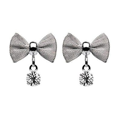 Dainty Mesh Bow Gem Dangle WildKlass Ear Stud Earrings-WildKlass Jewelry
