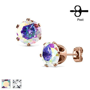 Pair of Rose Gold IP Over 316L Stainless Steel WildKlass Stud Earring with Round CZ-WildKlass Jewelry