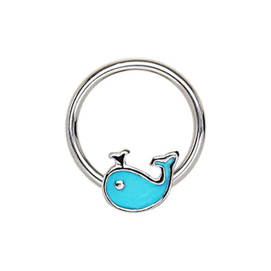 316L Stainless Blue Whale Snap-in WildKlass Captive Bead Ring/Septum Ring-WildKlass Jewelry