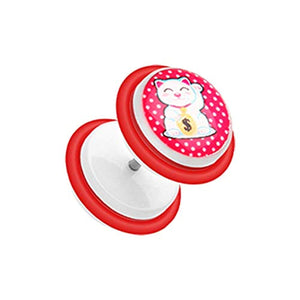 Maneki-Neko Lucky Cat Acrylic WildKlass Fake Plug with O-Rings-WildKlass Jewelry