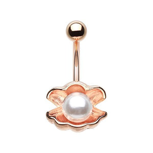 Navel Ring Ariel's Shell with Pearl 14g Ocean Belly Button Ring-WildKlass Jewelry