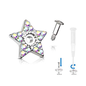 WildKlass Crystal Paved Star Dermal Anchor Jacket with 316L Surgical Steel Screw on Post-WildKlass Jewelry