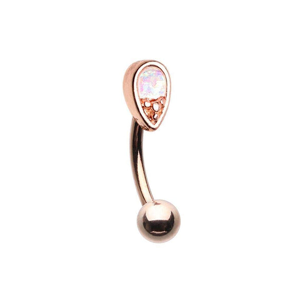 Rose Gold Opal Tear Drop WildKlass Curved Barbell Eyebrow Ring-WildKlass Jewelry