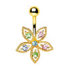 Gold Plated Fancy Multi-Jeweled Flower WildKlass Navel Ring-WildKlass Jewelry