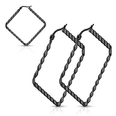 WildKlass Pair of Wave Pattern Square Diamond Shaped 316L Stainless Steel Hoop Earrings-WildKlass Jewelry