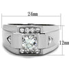 WildKlass Stainless Steel Ring High Polished (no Plating) Men AAA Grade CZ Clear-WildKlass Jewelry
