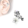 CZ and Clay Flowers Curve Top 316L Surgical Steel WildKlass Ear Cartilage Barbell Studs-WildKlass Jewelry