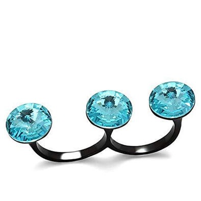 WildKlass Stainless Steel Ring IP Black Women Top Grade Crystal Sea Blue-WildKlass Jewelry