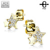 Pair of .925 Sterling Silver CZ Paved Double Star WildKlass Stud Earrings-WildKlass Jewelry