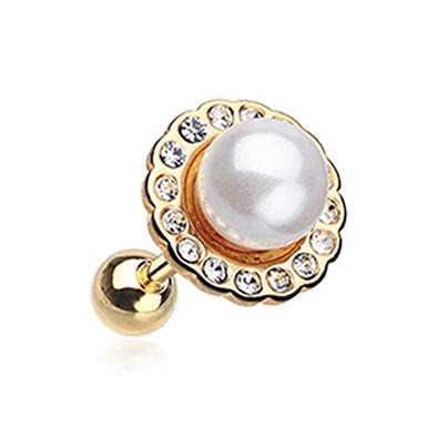 Golden Pearl Blossom Sparkle WildKlass Cartilage Tragus Earring-WildKlass Jewelry