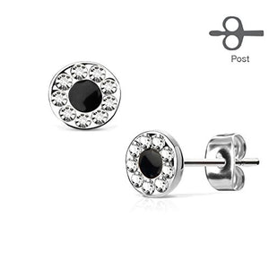 Pair of Channel Set CZ Round with Black Center 316L Surgical Steel Post WildKlass Earring Studs-WildKlass Jewelry