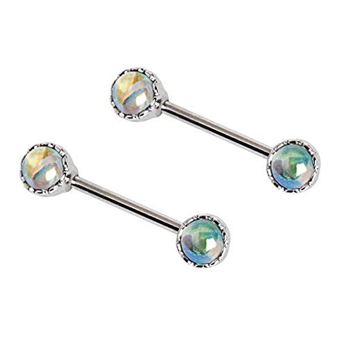 316L Stainless Steel Rainbow Rhinestone WildKlass Nipple Bar-WildKlass Jewelry