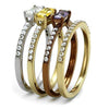 WildKlass Stainless Steel Ring Three Tone IP（IP Gold & IP Light Coffee & High Polished Women AAA Grade CZ Multi Color-WildKlass Jewelry
