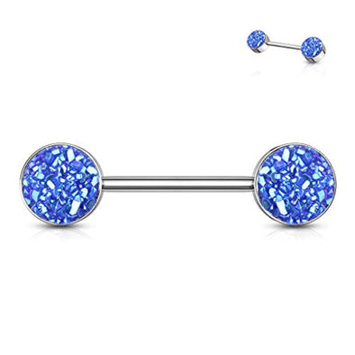 WildKlass Druzy Stone Set Ends 316L Surgical Steel Barbell Nipple Rings-WildKlass Jewelry