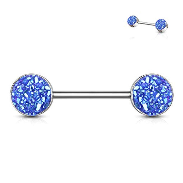 WildKlass Druzy Stone Set Ends 316L Surgical Steel Barbell Nipple Rings-WildKlass Jewelry