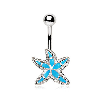 316L Stainless Steel Teal Blue Starfish WildKlass Navel Ring-WildKlass Jewelry
