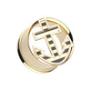 Golden Nautical Stripe Anchor Double Flared Ear Gauge WildKlass Plug-WildKlass Jewelry