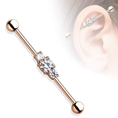 Three Clear CZs Ion Plated 316L Surgical Steel WildKlass Industrial Barbell-WildKlass Jewelry