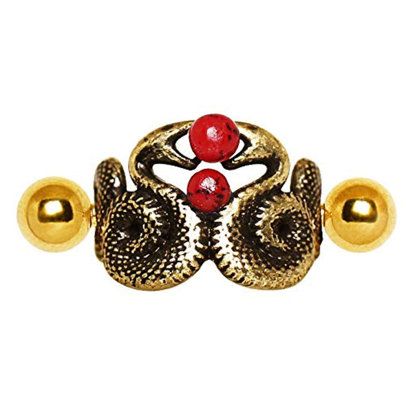 Gold Plated Blood Drop Double Snake WildKlass Cartilage Cuff Earring-WildKlass Jewelry