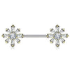 WildKlass Princess Cut CZ with Round CZ Center Flower Ends 316L Surgical Steel Nipple Barbell Rings-WildKlass Jewelry