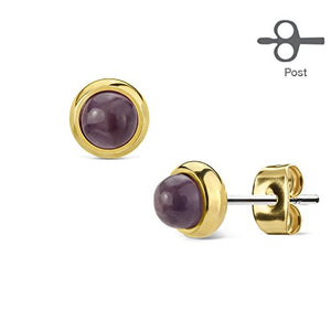 Pair of Gold Plated Bezeled Semi Precious Stone Set 316L Surgical Steel WildKlass Earrings-WildKlass Jewelry