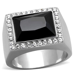 WildKlass Stainless Steel Ring High Polished (no Plating) Men Synthetic Jet-WildKlass Jewelry