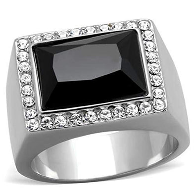 WildKlass Stainless Steel Ring High Polished (no Plating) Men Synthetic Jet-WildKlass Jewelry