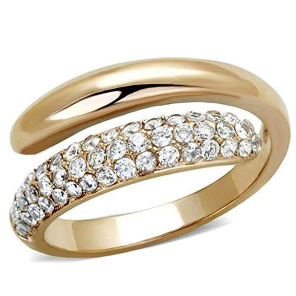 WildKlass Stainless Steel Ring IP Rose Gold Women AAA Grade CZ Clear-WildKlass Jewelry