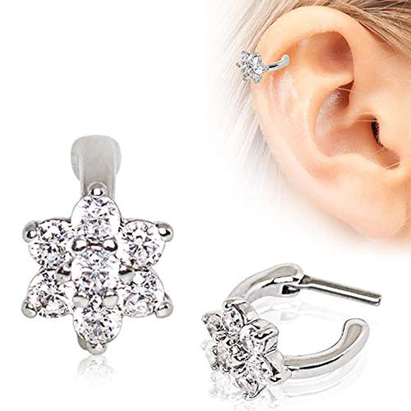 316L Stainless Steel CZ Flower WildKlass Cartilage Clicker Earring-WildKlass Jewelry