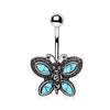 316L Stainless Steel Antique Turquoise Butterfly WildKlass Navel Ring-WildKlass Jewelry