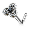 WildKlass CZ Centered Stacked Circles Tribal Top 316L Surgical Steel L Bend Nose Stud Rings-WildKlass Jewelry