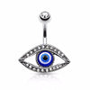 Lucky Eye with Paved Stone Around 316L Surgical Steel WildKlass Belly Button Rings (Sold by Piece)-WildKlass Jewelry