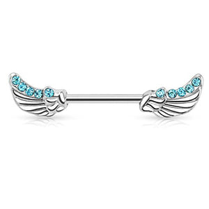 Angels Wings with Lined CZs 316L Surgical Steel Nipple WildKlass Bar-WildKlass Jewelry