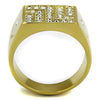 WildKlass Stainless Steel Ring IP GoldMen Top Grade Crystal Clear-WildKlass Jewelry