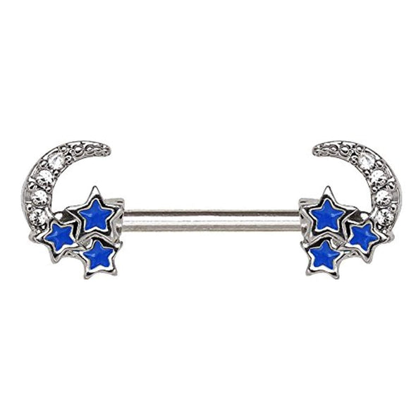 316L Stainless Steel Jeweled Moon and Star WildKlass Nipple Bar-WildKlass Jewelry