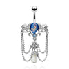 Blue Opal Sparkle Tribal Chain Drop Chandelier Belly WildKlass Rings (Sold by Piece)-WildKlass Jewelry
