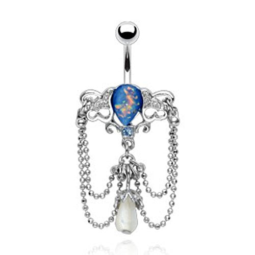 Blue Opal Sparkle Tribal Chain Drop Chandelier Belly WildKlass Rings (Sold by Piece)-WildKlass Jewelry