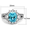 WildKlass Stainless Steel Ring High Polished Women AAA Grade CZ Sea Blue-WildKlass Jewelry