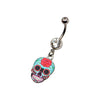 Aqua Sugar Skull WildKlass Dangle Charm Belly Ring (14g 7/16")-WildKlass Jewelry