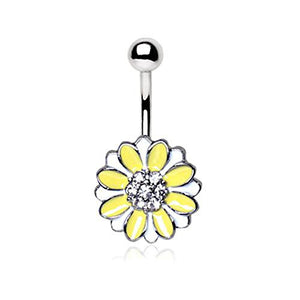 316L Stainless Steel Embellished Daisy WildKlass Navel Ring-WildKlass Jewelry