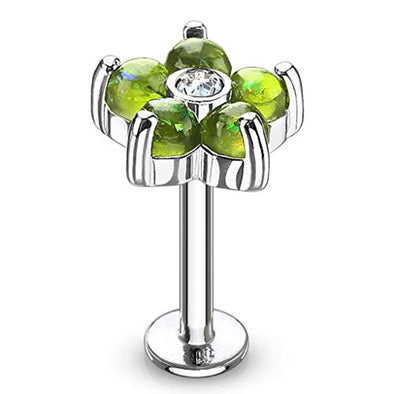 Opal Glitter Set Flower Petals CZ Center 316L Surgical Steel WildKlass Labret,Monroe, Cartilage Studs-WildKlass Jewelry