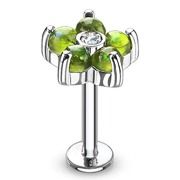 Opal Glitter Set Flower Petals CZ Center 316L Surgical Steel WildKlass Labret,Monroe, Cartilage Studs-WildKlass Jewelry
