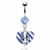 Belly WildKlass Ring-Light Blue CZ with blue & White Enamel colored Heart with Anchor dangles (Sold by Piece)-WildKlass Jewelry