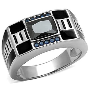 WildKlass Stainless Steel Ring High Polished Men AAA Grade CZ Black Diamond-WildKlass Jewelry