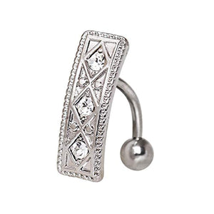 316L Stainless Steel Ornate Rectangular Charm WildKlass Navel Ring-WildKlass Jewelry