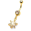 Gold PVD Plated WildKlass Navel with clear gem in cage dangle charm (14g 7/16")-WildKlass Jewelry