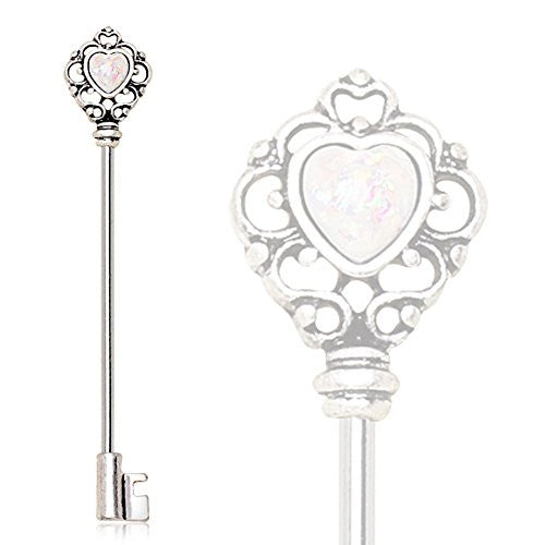 316L Stainless Steel Victorian Heart Key Industrial WildKlass Barbell with Synthetic Opal-WildKlass Jewelry