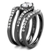 WildKlass Stainless Steel Ring IP Light Black (IP Gun) Women AAA Grade CZ Clear-WildKlass Jewelry